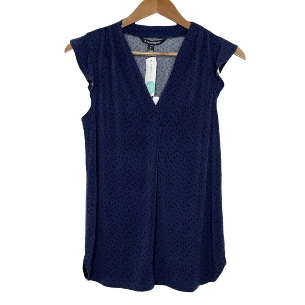 41 Hawthorn Stitch Fix Gabriella V-Neck Flutter Sleeve Top Navy NWT